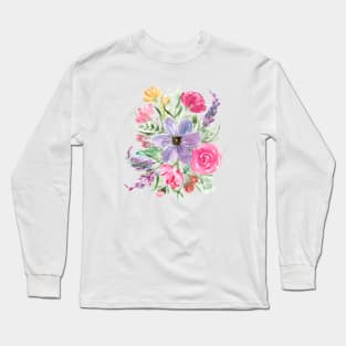 Fresh Loose Watercolor Florals Long Sleeve T-Shirt